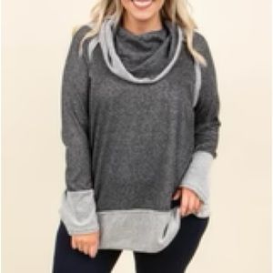 Stitched Design Cowl Neck Sweater